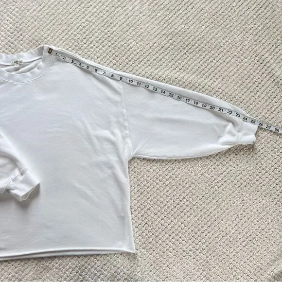 Dylan Oversized Bone White Crewneck Casual Athleisure Comfy Raw Hem Sweatshirt - Picture 7 of 12